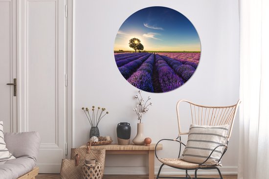 WallCircle - Papier peint cercle - Lavande - Fleurs - Arbre - Soleil - Paysage - Papier peint cercle fleurs - Papier peint cercle autocollant - Papier peint autocollant - 140x140 cm - Papier peint cercle - Papier peint rond