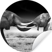 WallCircle - Behangcirkel - Zelfklevend behang - Wilde dieren - Olifanten - Zwart - Wit - Behangcirkel zelfklevend - ⌀ 120 cm - Behang cirkel - Behangcirkel dieren