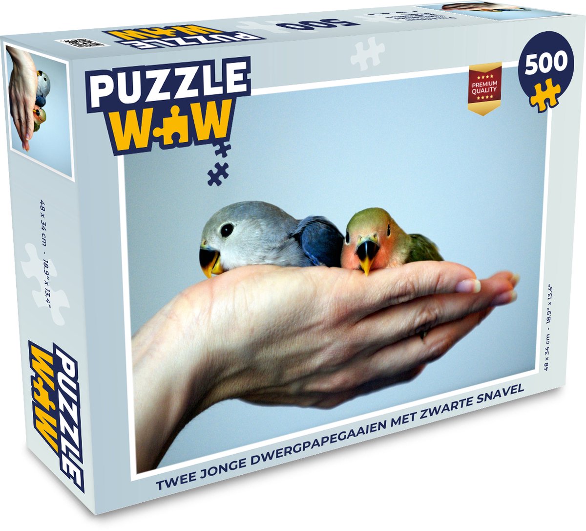 Puzzel Twee jonge dwergpapegaaien met zwarte snavel - Legpuzzel - Puzzel 500 stukjes
