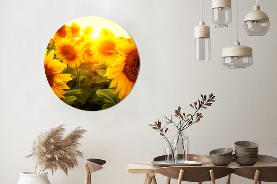 WallCircle - Papier peint cercle - Tournesol - Jaune - Bloem - 100x100 cm - Papier peint autocollant - Papier peint cercle - Papier peint cercle autocollant - Papier peint rond - Salon