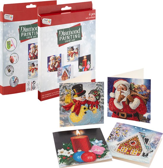 Diamond Painting - Kerstkaarten - 4 stuks assorti - plus enveloppen ...