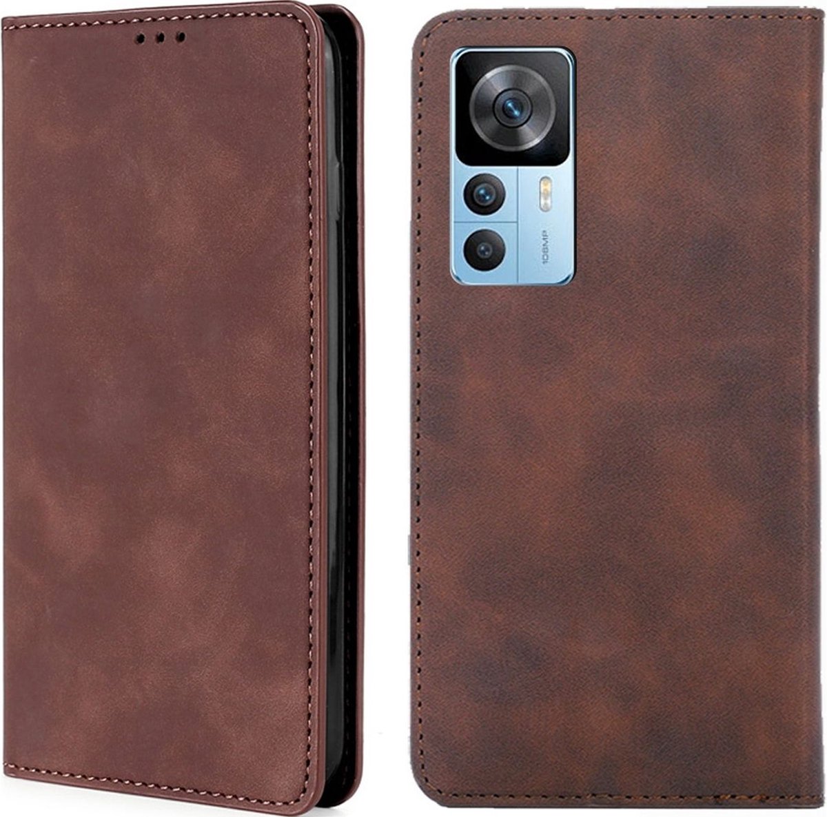 Mobigear Telefoonhoesje geschikt voor Xiaomi 12T Hoesje | Mobigear Retro Slim Bookcase Portemonnee | Pasjeshouder voor 3 Pasjes | Telefoonhoesje voor Pinpas / OV Kaart / Rijbewijs - Bruin