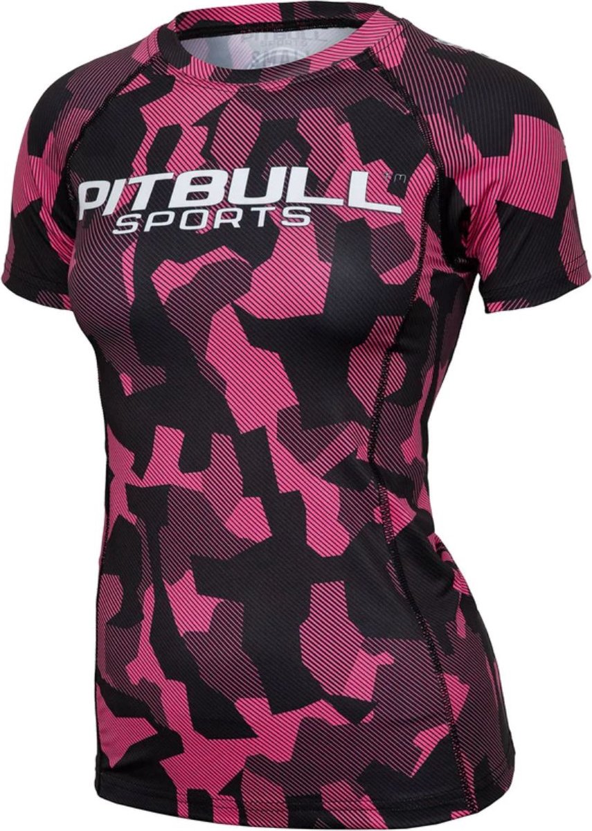 Pit Bull -Rashguard Short Sleeve - Compressie Shirt Dames Korte Mouwen - Camo Pink - Roze - Maat M