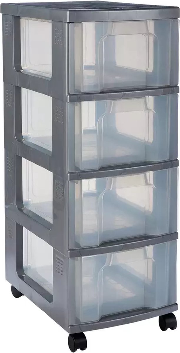 4 lades Heavy Duty verrijdbare opslagtorengrijs opbergbox