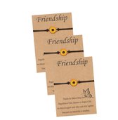 Bixorp Friends Vriendschapsarmbandjes voor 3 met Zonnebloem Zwart Bandje - BFF Armband Meisjes - Best Friends Armband Vriendschap Cadeau voor Drie