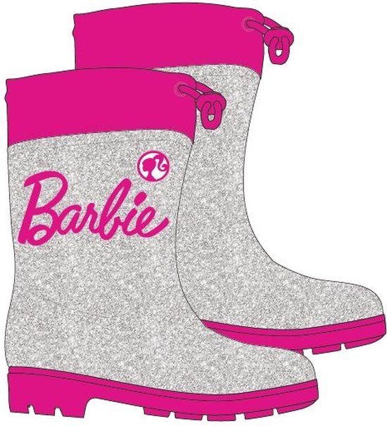 Regenlaarzen kind Barbie roze/wit/zilver