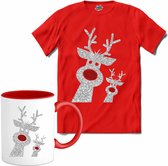 Glitter Kerst Buddy's - T-Shirt met mok - Dames - Rood - Maat XXL