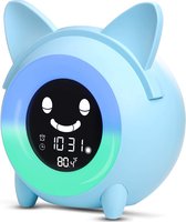 Slaaptrainer - Wake-up light - Digitale wekker met slaaptimers - Nachtlamp met slaapdeuntjes - Kat - Blauw