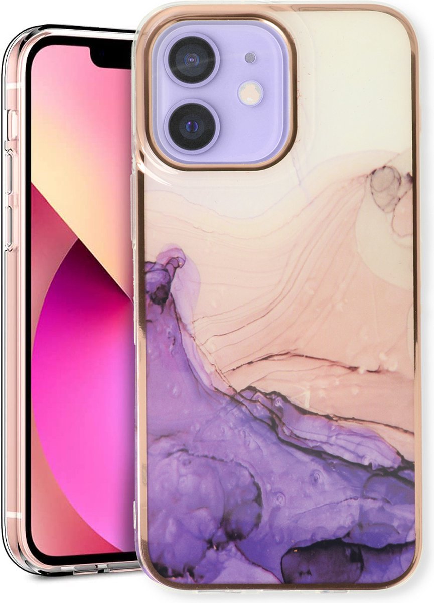 Casemania Hoesje Geschikt voor Apple iPhone 11 - Paars - Siliconen Marmer Back Cover