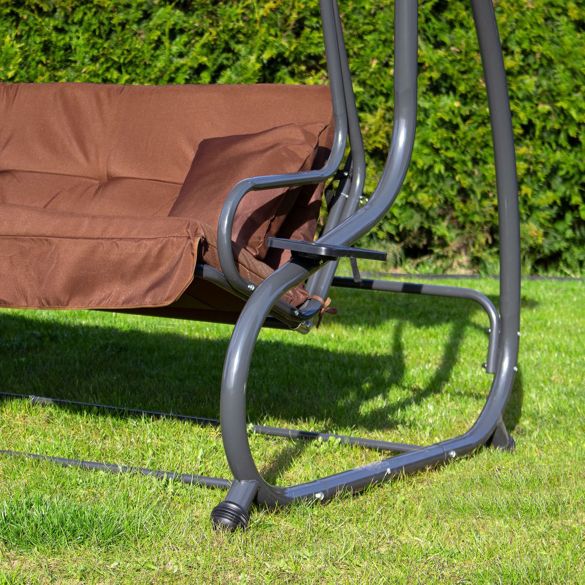 Springos Schommelbank | Linda-Schommel | 4-zits | Waterafstotend | Inclusief 2 Kussens | Verstelbare Luifel | 241 x 120 x 162 cm | Bruin — afbeelding 6