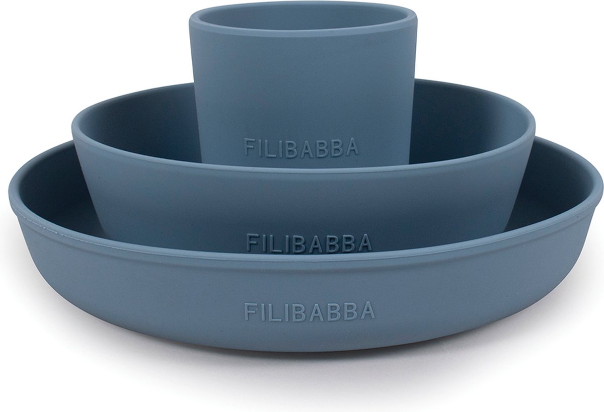 Filibabba - Silicone Eetsetje - 3 Onderdelen - Powder Blue