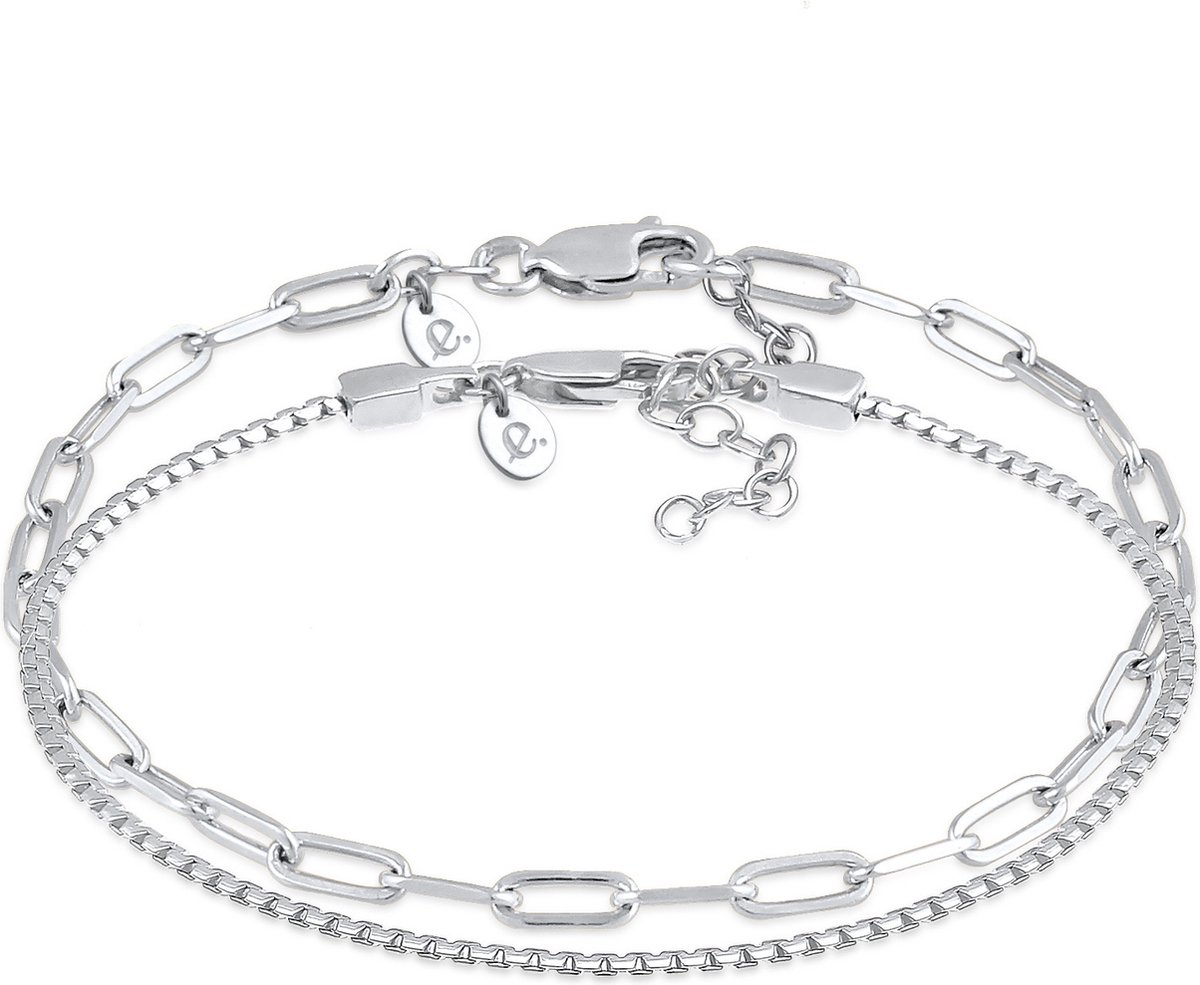 Elli PREMIUM - Armband - Dames Schakels Basis Set van 2 in 925 Sterling Zilver gerhodineerd - Dames