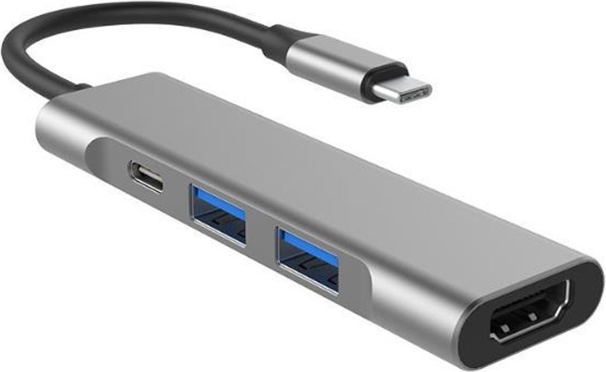 USB hub - 4 poorten - USB A female - HDMI female - USC female - Busgevoed - Zilver - Allteq