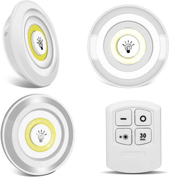 Lampes LED - 3 pièces - Lampes à pression - Dimmable - Télécommande - Autocollant - Lumière LED - Sans fil - Rheme