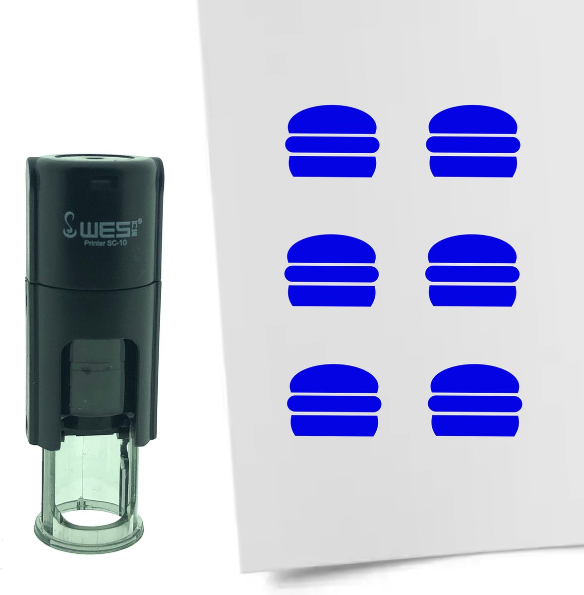 CombiCraft Stempel Hamburger 10mm rond - blauwe inkt
