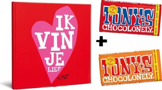 Tony's Chocolonely Ik vind je Lief! - Chocolade Cadeautje - Geschenkset met 2 Smaakvolle Chocolade Kadootjes - Melk Chocolade en Melk Karamel Zeezout - 360 Gram