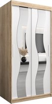 InspireMe - Kledingkast met 2 schuifdeuren, Modern-stijl, Een kledingkast met planken en een spiegel (BxHxD): 100x200x62 - REESE 100 Sonoma Eik + Wit Mat