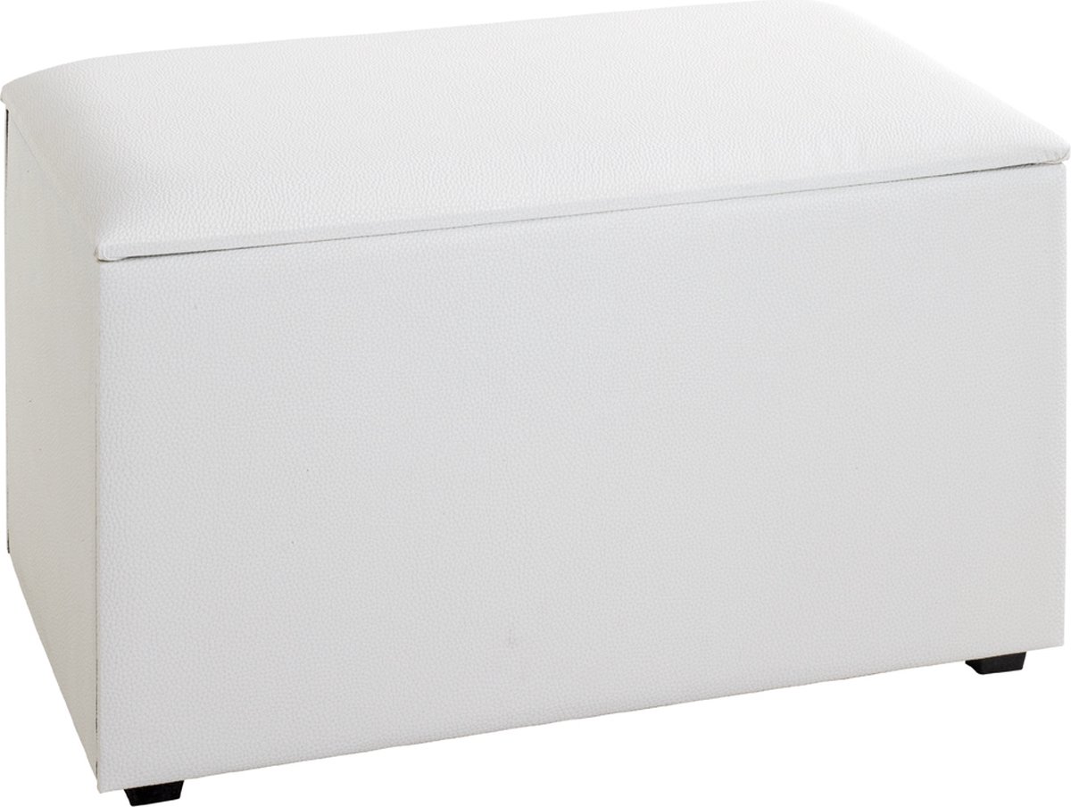 Hocker – Kunstleer wit met MDF frame – Met afneembare deksel en opbergruimte – 65 cm breed, 42 cm diep, 40 cm hoog