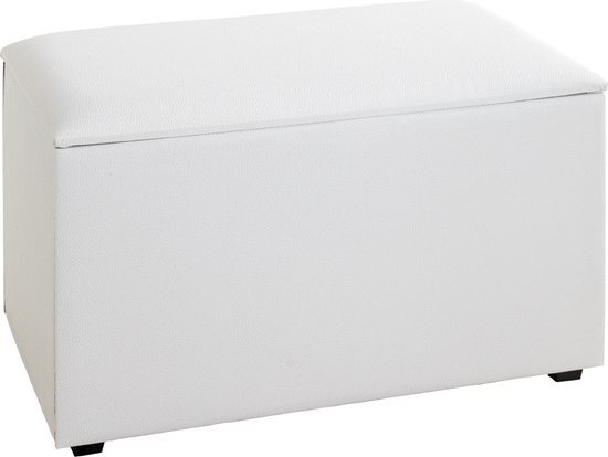Hocker avec espace de rangement - Banc de rangement Cuir artificiel blanc - Boîte de rangement en MDF - Avec couvercle amovible - 65 x 42 x 40 cm