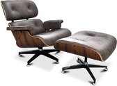 Lounge Chair + Hocker -XL- Vintage oud Bruin - Fauteuil - Palissander - Set