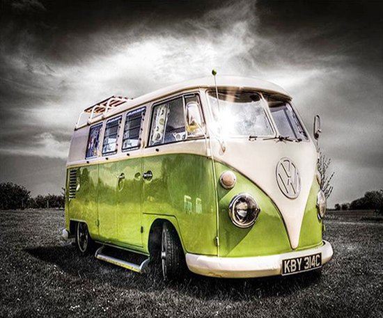 Diamond painting 40x50cm - VW bus groen - ronde steentjes