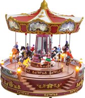 Kristmar Rosie’s carousel – Draaiende carrousel met LED-verlichting en muziek – Draaimolen voor in het kerstdorp – Inclusief adapter - L30.5xB30.5xH30 cm – Plastic - Multicolor
