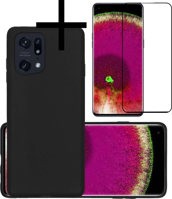 OPPO Find X5 Case Back Cover Housse en Siliconen avec protecteur d'écran - Zwart