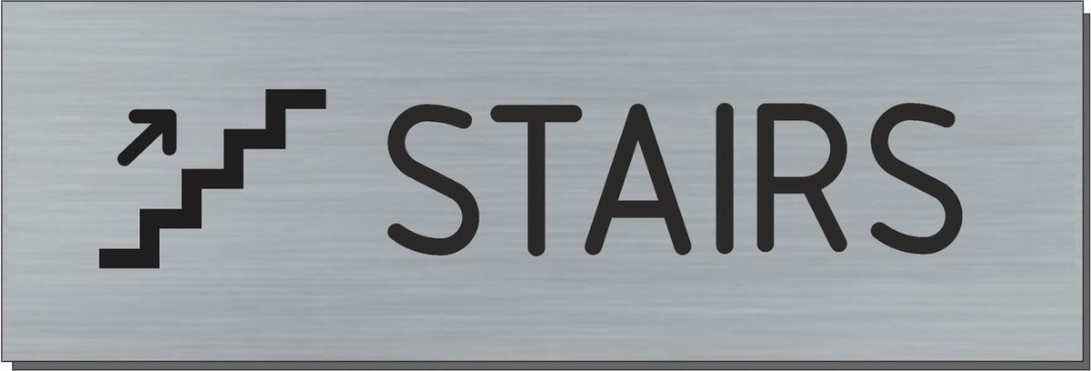 Doorsign - doorplate - deurbord - Stairs up + icon - rectangle - stainless steel look - 5 x 15 cm
