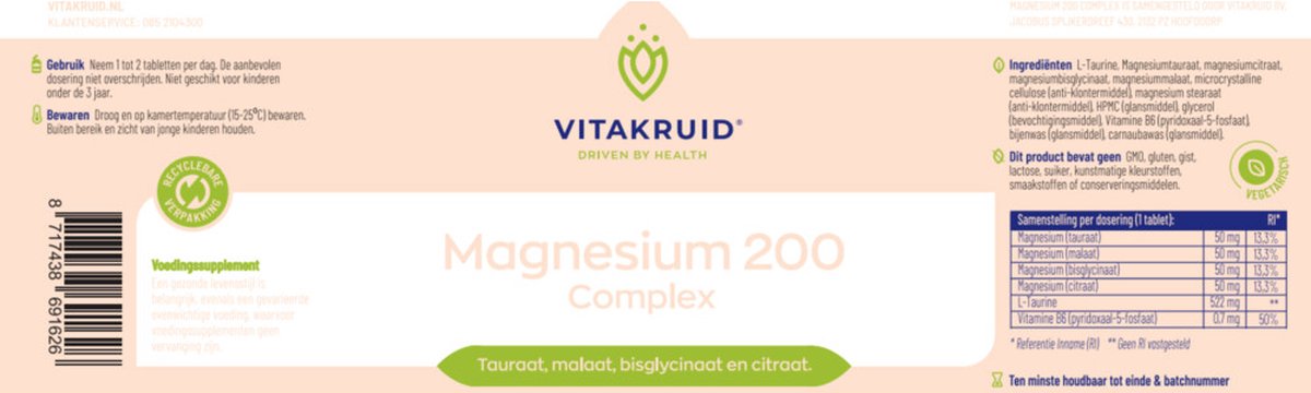 Vitakruid - Magnesium 200 Complex - 90 Tabletten — afbeelding 3