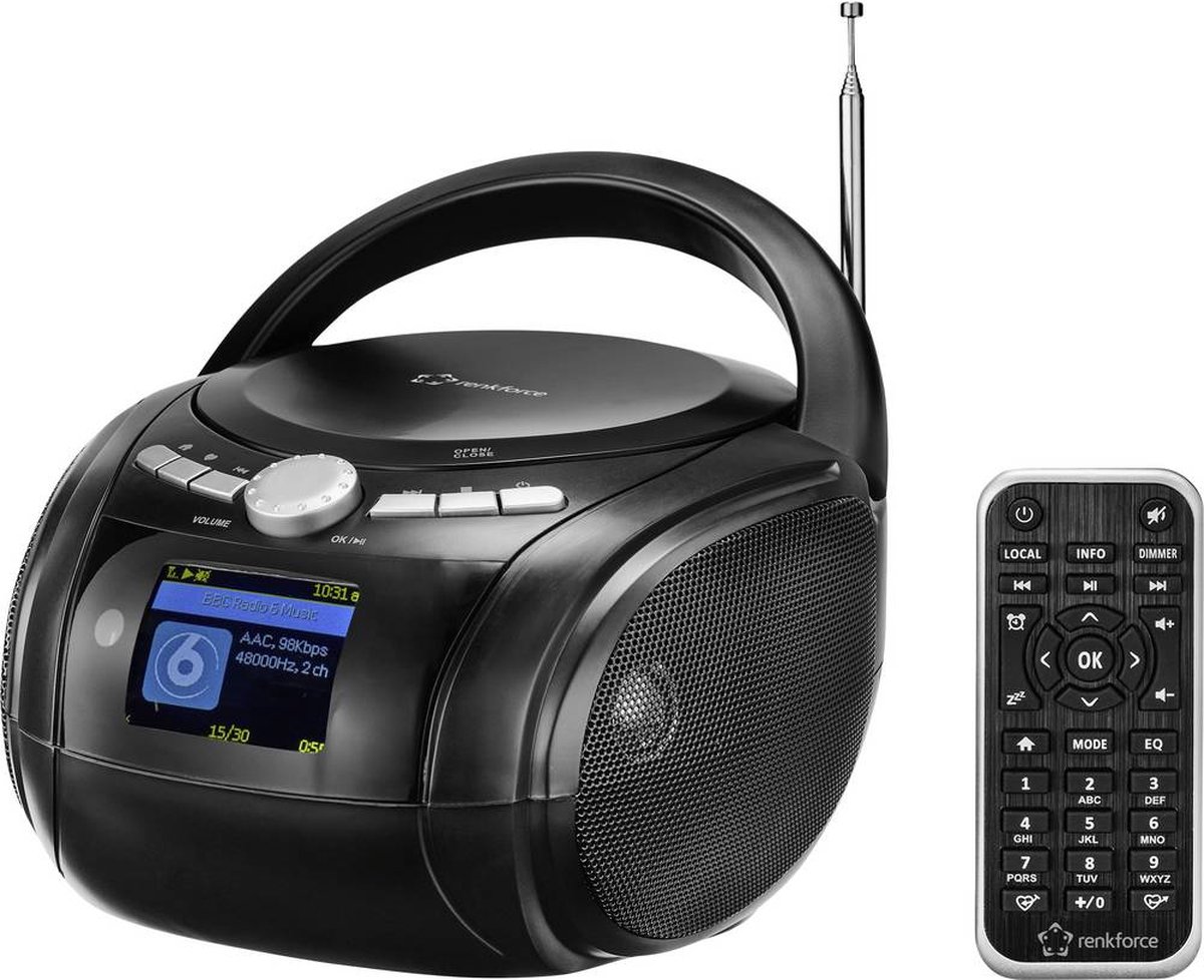 Renkforce RF-IR-300 Internetradio met CD-speler DAB, DAB+, Internet, VHF (FM) Bluetooth, CD, DAB+, FM, Internetradio, USB Geschikt voor DLNA Zwart
