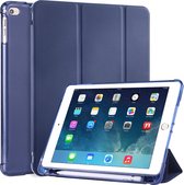 Voor iPad Air / Air 2 / 9.7 (2017) & (2018) 3-vouwbare horizontale flip PU-leer + schokbestendige TPU-hoes met houder en pen-sleuf (donkerblauw)