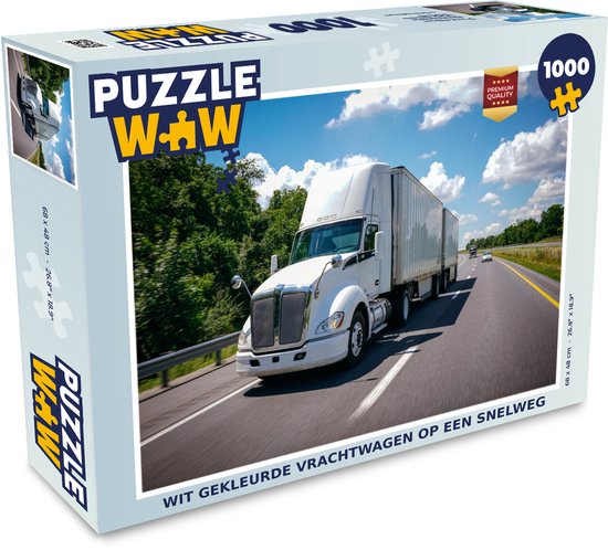 Puzzel Wit gekleurde vrachtwagen op een snelweg - Legpuzzel - Puzzel 1000  stukjes... | bol