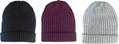 ASTRADAVI Beanie Hats - Muts - Warme Skimutsen Set - Dames Heren Hoofddeksels - 3 Stuks Trendy Winter Mutsen - Zwart, Bordeaux, Lichtgrijs