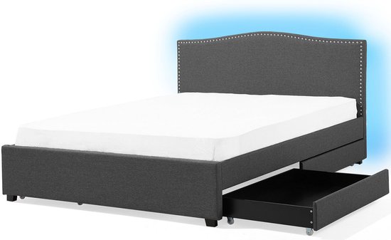 MONTPELLIER - Bed opbergruimte LED - Donkergrijs - 160x200 cm - Stof