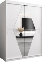 InspireMe - Kledingkast met 2 schuifdeuren, Modern-stijl, Een kledingkast met planken en een spiegel (BxHxD): 150x200x62 - BOLA 150 Wit Mat