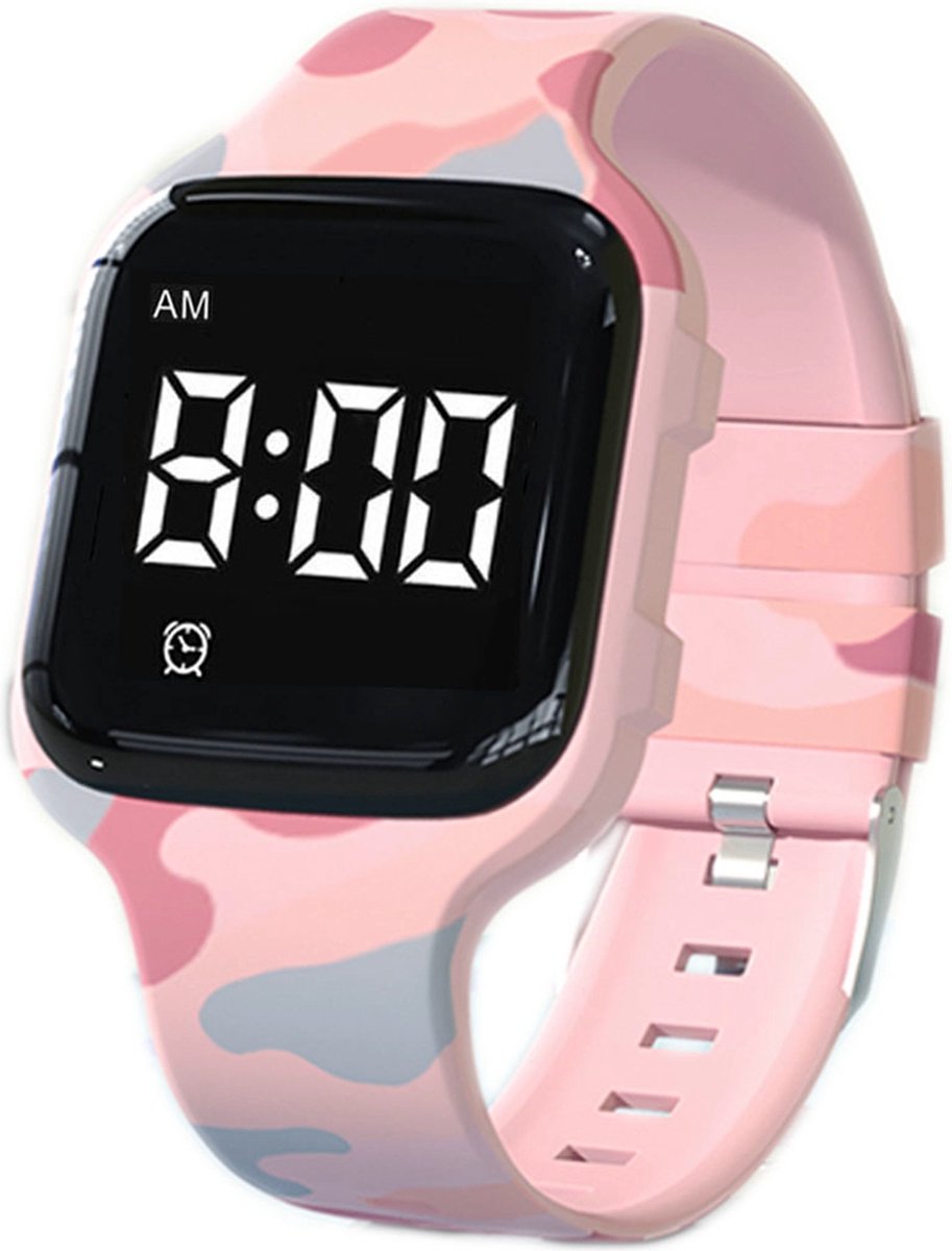 Herinnerings/alarmhorloge medicatie of plaswekker -USB oplaadbaar-vierkant roze camouflage - met 15 tril-alarmen - countdown timer