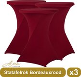 Statafelrok bordeauxrood 80 cm - per 3 - partytafel - Alora tafelrok voor statafel - Statafelhoes - Bruiloft - Cocktailparty - Stretch Rok - Set van 3