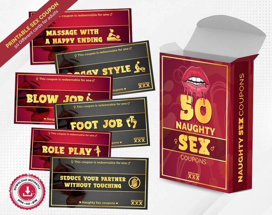 Thumbnail van een extra afbeelding van het spel Afdrukbare Ondeugende Sex Coupons Met Doos, 50 Kinky Sex Kaarten, Sex Coupons voor Hem, Last Minute Gift, Digitale Sex Spel Coupons voor Volwassenen