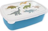 Broodtrommel Blauw - Lunchbox - Brooddoos - Dino's - Jura - Kinderkamer - 18x12x6 cm - Kinderen - Jongen