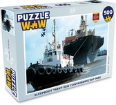 Puzzel Sleepboot trekt een containerschip mee - Legpuzzel - Puzzel 500 stukjes