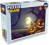 Puzzel Twee pompoenen tijdens een Halloween avond in een illustratie - Legpuzzel - Puzzel 500 stukjes