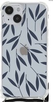 Telefoonhoesje Geschikt voor iPhone 14 Plus Leuk Case met transparante rand Leaves Blue