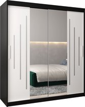 InspireMe - Kledingkast met 2 schuifdeuren, Modern-stijl, Een kledingkast met planken en een spiegel (BxHxD): 180x200x62 - MALTESE I 180 Zwart Mat + Wit Mat