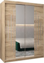 InspireMe - Kledingkast met 2 schuifdeuren, Modern-stijl, Een kledingkast met planken en een spiegel (BxHxD): 150x200x62 - MALTESE I 150 Sonoma Eik