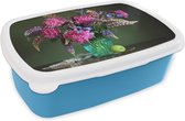 Broodtrommel Blauw - Lunchbox - Brooddoos - Kleuren - Bloemen - Stilleven - 18x12x6 cm - Kinderen - Jongen