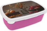 Broodtrommel Roze - Lunchbox - Brooddoos - Fruit - Vaas - Stilleven - 18x12x6 cm - Kinderen - Meisje