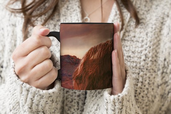 Magische Mok - Foto op Warmte Mokken - Koffiemok - Schotse hooglander - Natuur - Zon - Magic Mok - Beker - 350 ML - Theemok