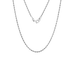 Rope Ketting - Zilver - 3mm/60cm - Verguld Met Witgoud - Sieraden - Rope Chain - Schakel Ketting - Stainless Steel - Mannen sieraden - Heren ketting - Luxe Style - HipHop ketting - Duurzame Kwaliteit - Sieraden Cadeau - Vaderdag Cadeau