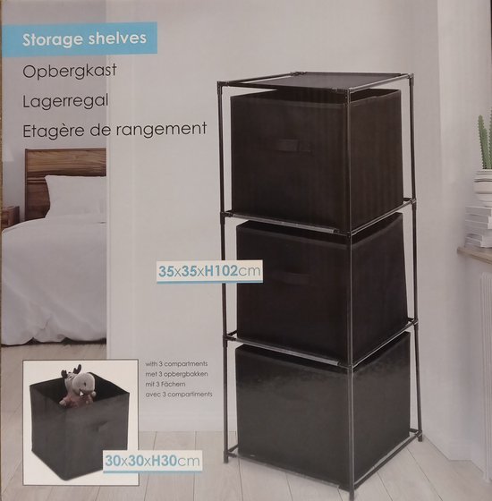 Storage Solutions - Opbergkast met 3 Opbergvakken - 35 x 35 x 102 cm