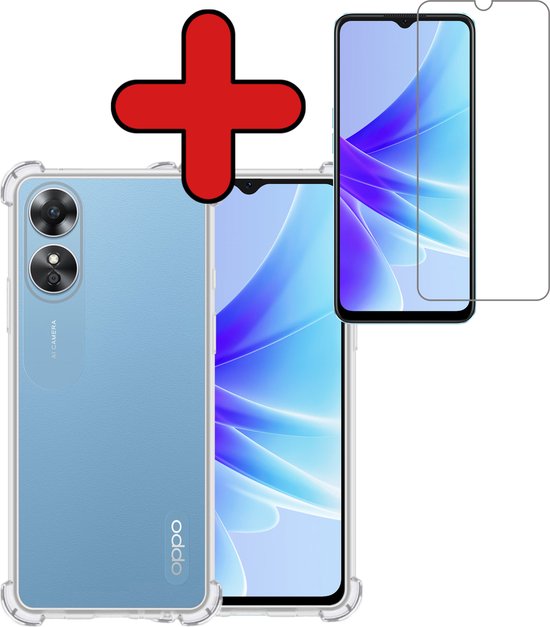 Coque OPPO A17 Coque Siliconen Antichoc Transparente avec Protecteur d'écran - Coque OPPO A17 Antichoc